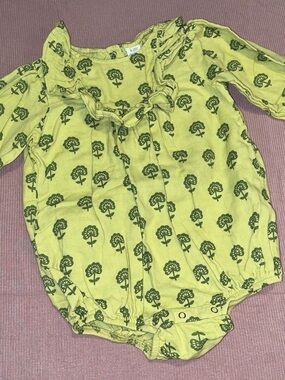 Kate Quinn Green Tree-Print Long Sleeve Baby Romper